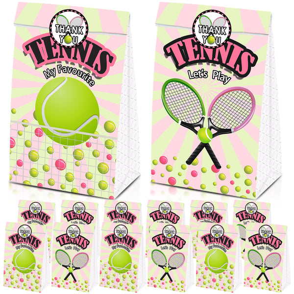 12PCS, Tennis Party Favor Gift Bags with Tennis Ball Stickers-Party Street