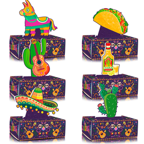 12pcs, Embedded Mexican Fiesta Table Centerpiece Party Gift Boxes (6Topper+6Box) - Party Town