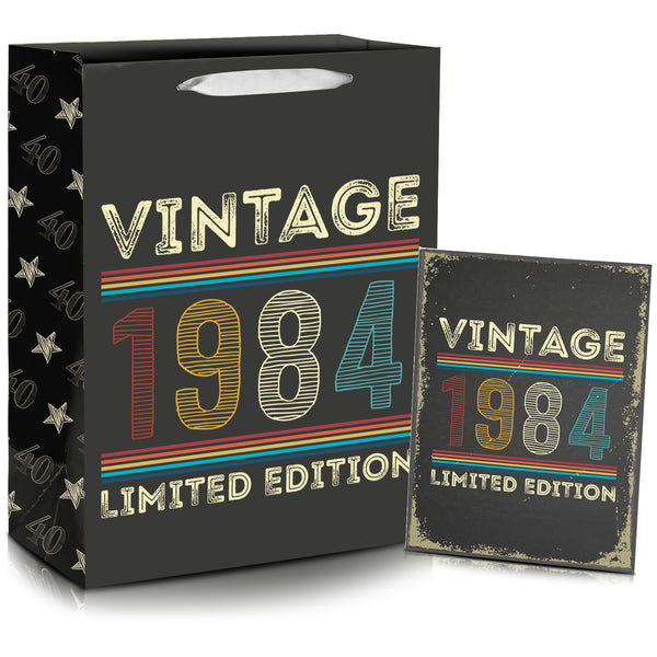 2Pcs, Vintage 1984 Forty Birthday Gift Bag with Greeting Card-Party Street