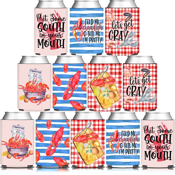 12Pcs/Set,Crawfish Boil Can Cooler Sleeves Party Favor Gifts- Summer Beach Pool BBQ Crawfish Party Beverage Drink Can Cover Drink Holder for Crawfish Birthday,Bachelorette Anniversaries Party Decoratons Supplies