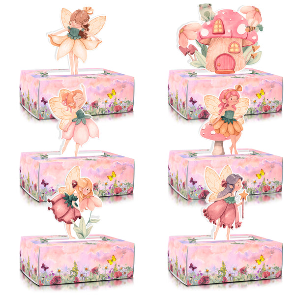 Party Town 12 pcs/set, Fairy Tale Forest Theme Party Favor Boxes with Fairy Tale Elf Mushroom topper cards, Wonderland Fairy Party Goodies Treat Candy Gift Boxes