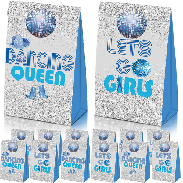 12Pcs/Set, Blue Silver Dancing Queen Party Favor Gift Bags with Disco Ball Stickers - Party Town