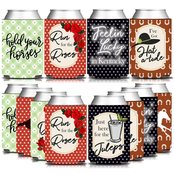 12pcs/set, Retro Dot Horse Racing Can Cooler Sleeve - Kentucky Derby Party Decorations - Beverage Can Cover Holders - Run For The Rose Party Favor Gift